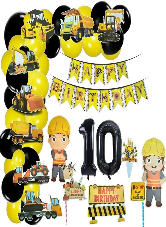 FI - FLICK IN 59 pcs JCB Construction 10th Birthday Decoration Set of Happy Birthday Cardstock Paper banner Transport Theme Dump Truck with Yellow or Black Party Decoration for Boys (Pack of 59) - Image 1